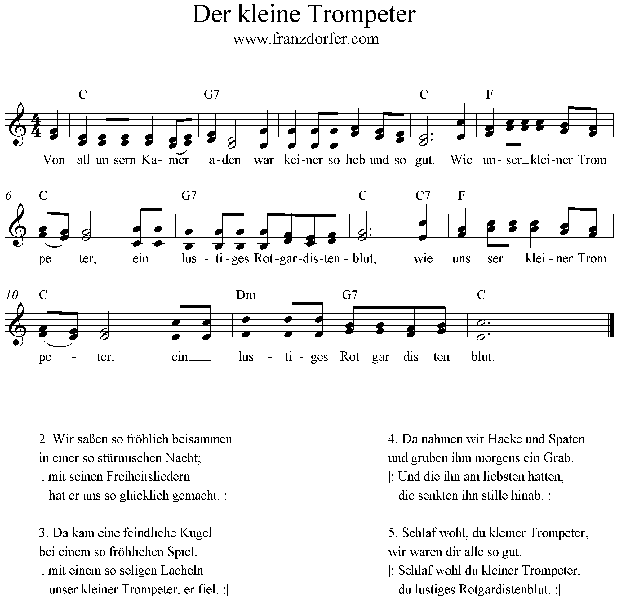 Noten der kleine Trompeter, C-Dur, 2stimmig